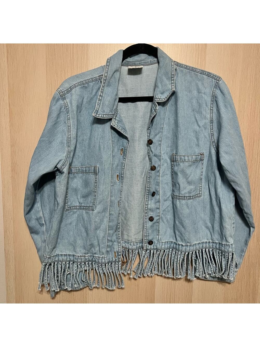 Color Me Cotton Vintage Fringe Buttondown jacket cropped
